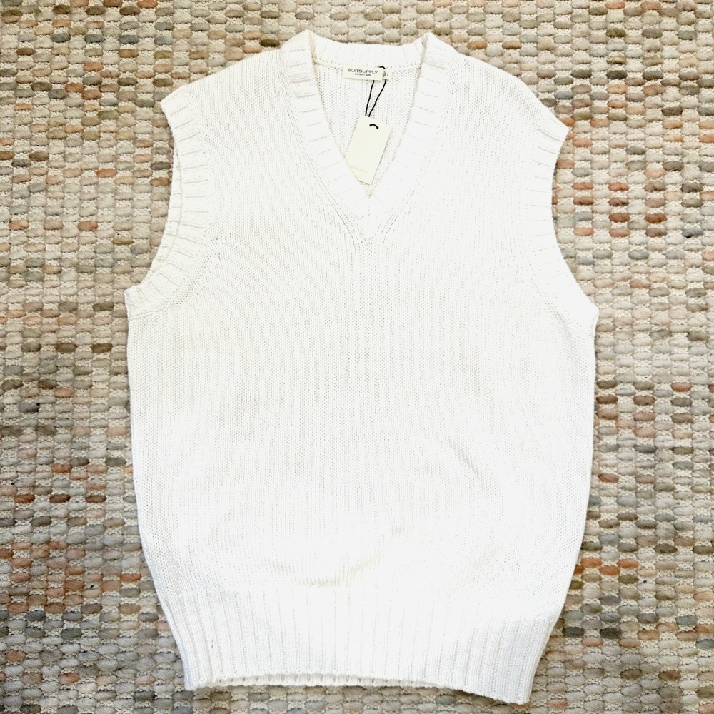 NWT Suitsupply Sweater Vest – Cotton Silk Blend – White – V-Neck – Size L & XL
